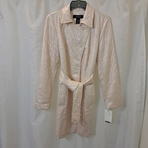 $150 NWT Peck & Peck Sz S Cream Textured Belted Jacket Fully Lined Spring Easter